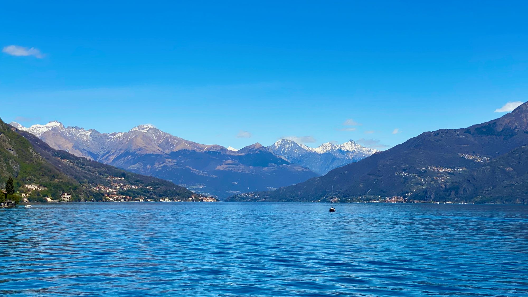 On the ferry in the middle of Lake Como, going from Menaggio to Varenna