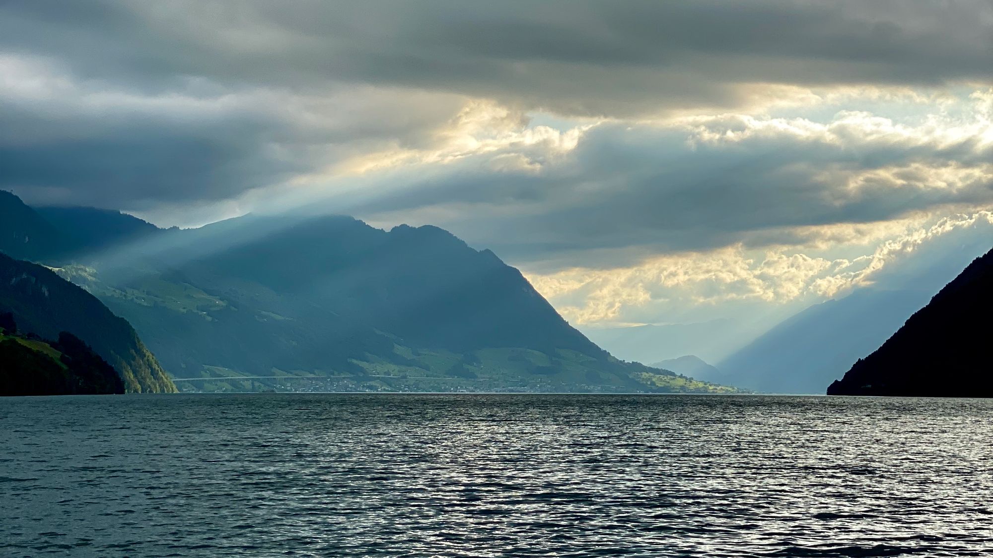 Sunset over Lake Lucerne seen from Brunnen