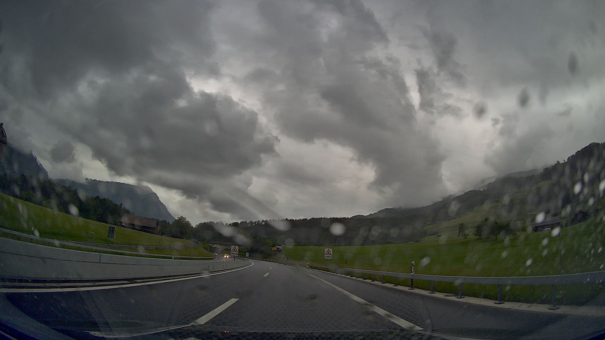 Rainy day on the road from Switzerland to Germany