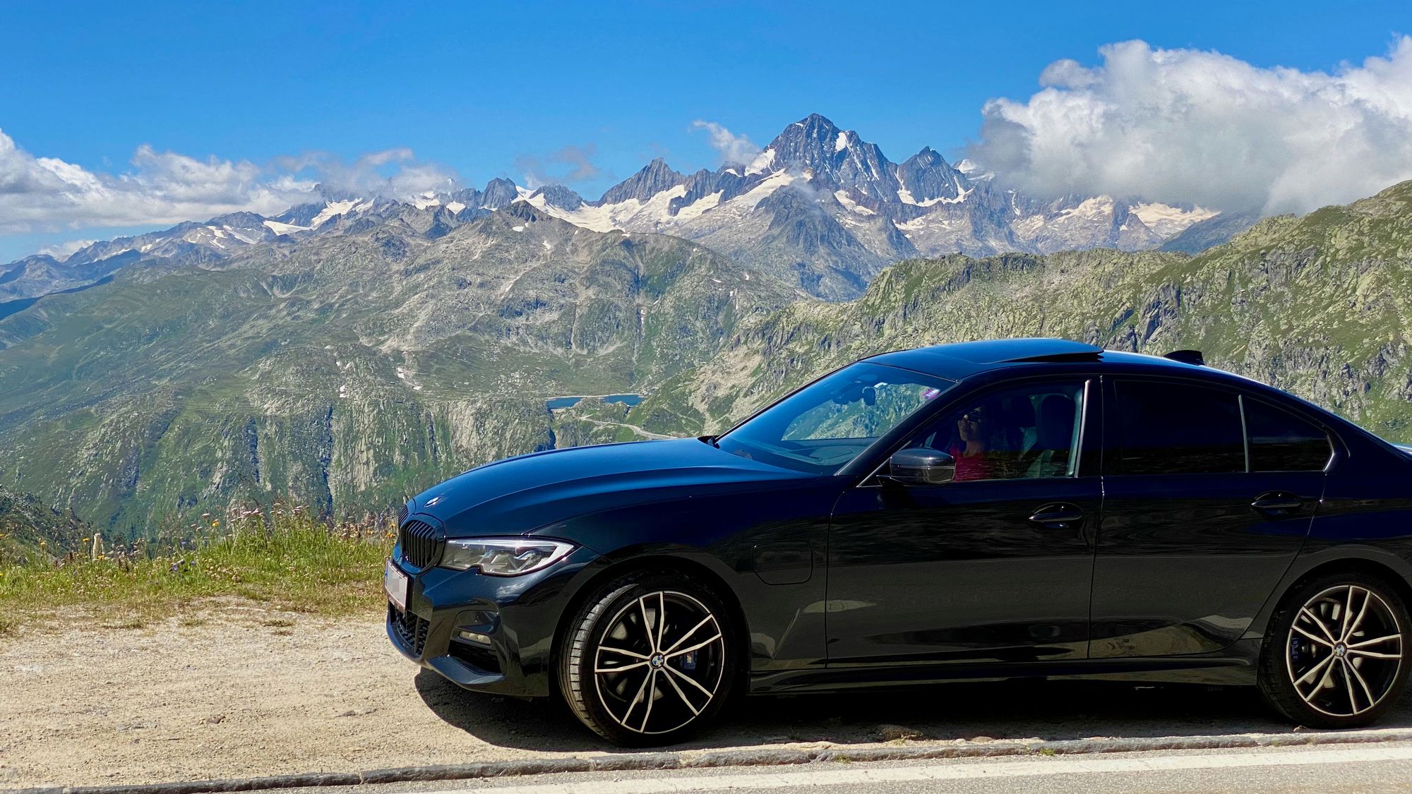 Our car on the edge of the Furka Pass
