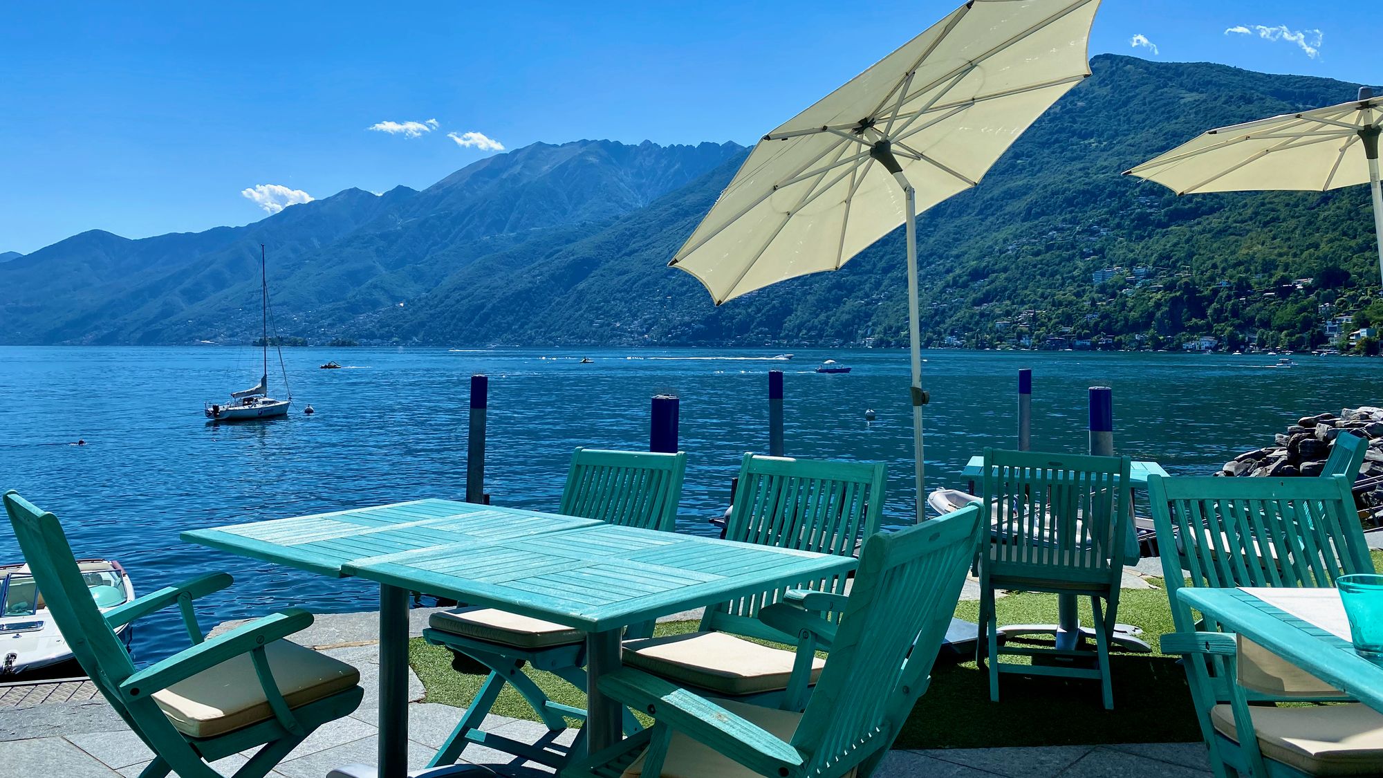Terrace of Restaurant & Lounge Marina Ascona on the shore of Lake Maggiore