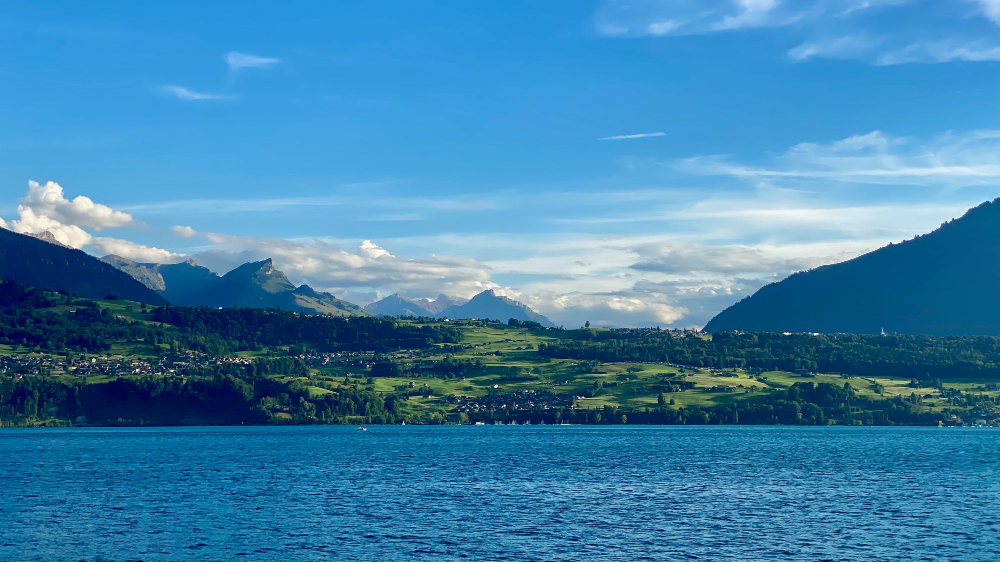 View over Lake Thun from the ferry