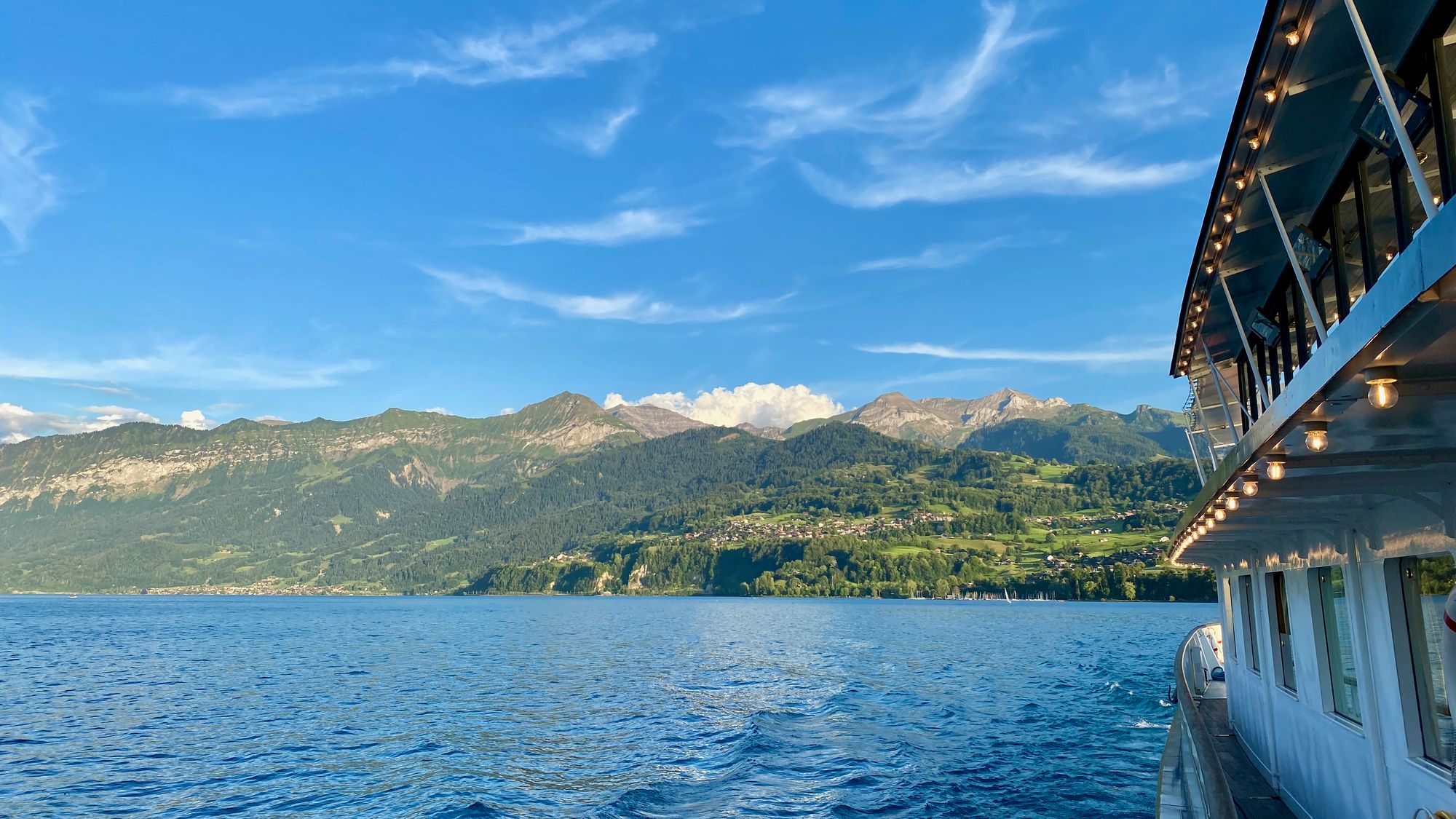 On the vintage ferry crusing on Lake Thun