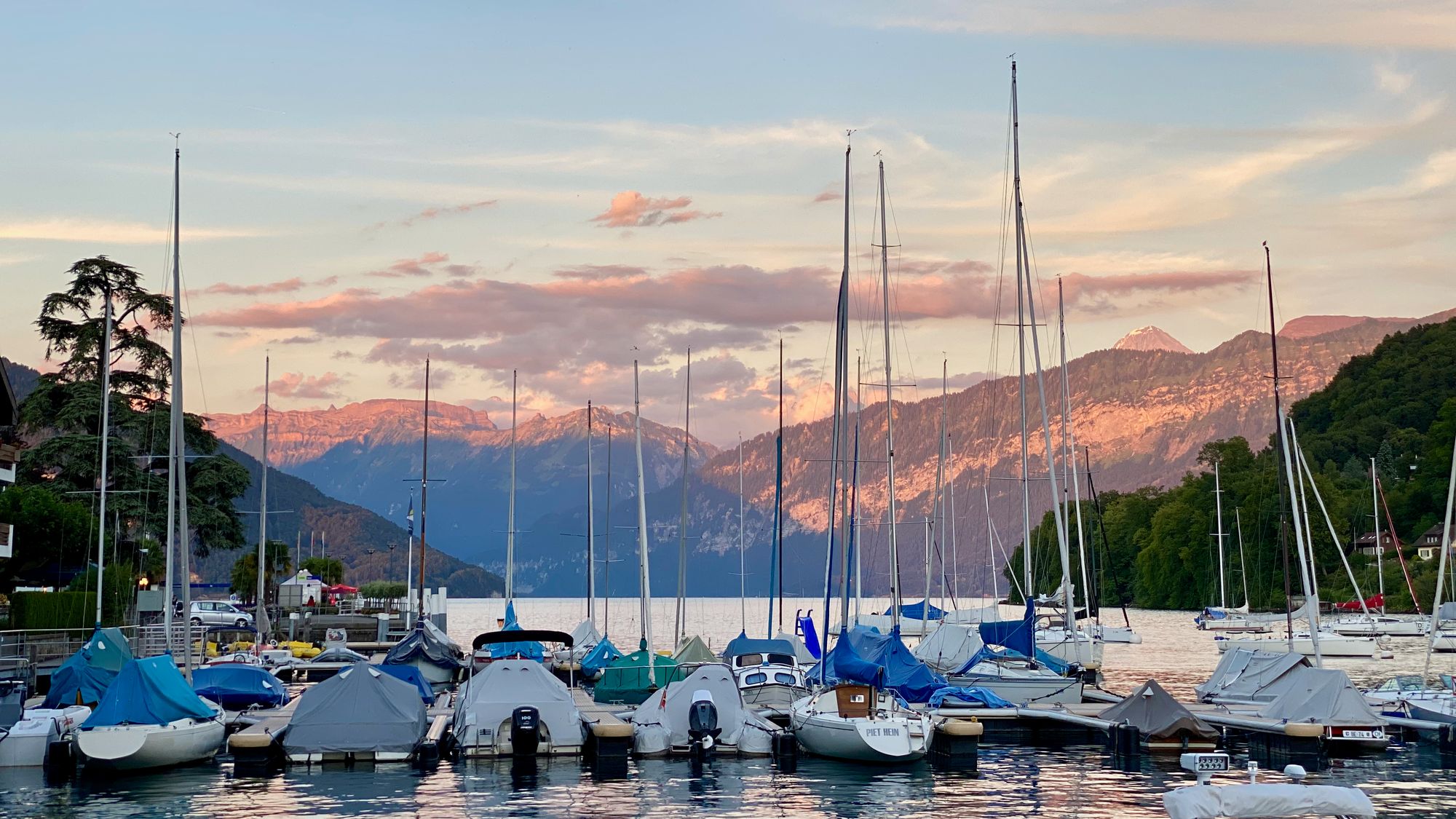 Sunset over the maring in Spiez