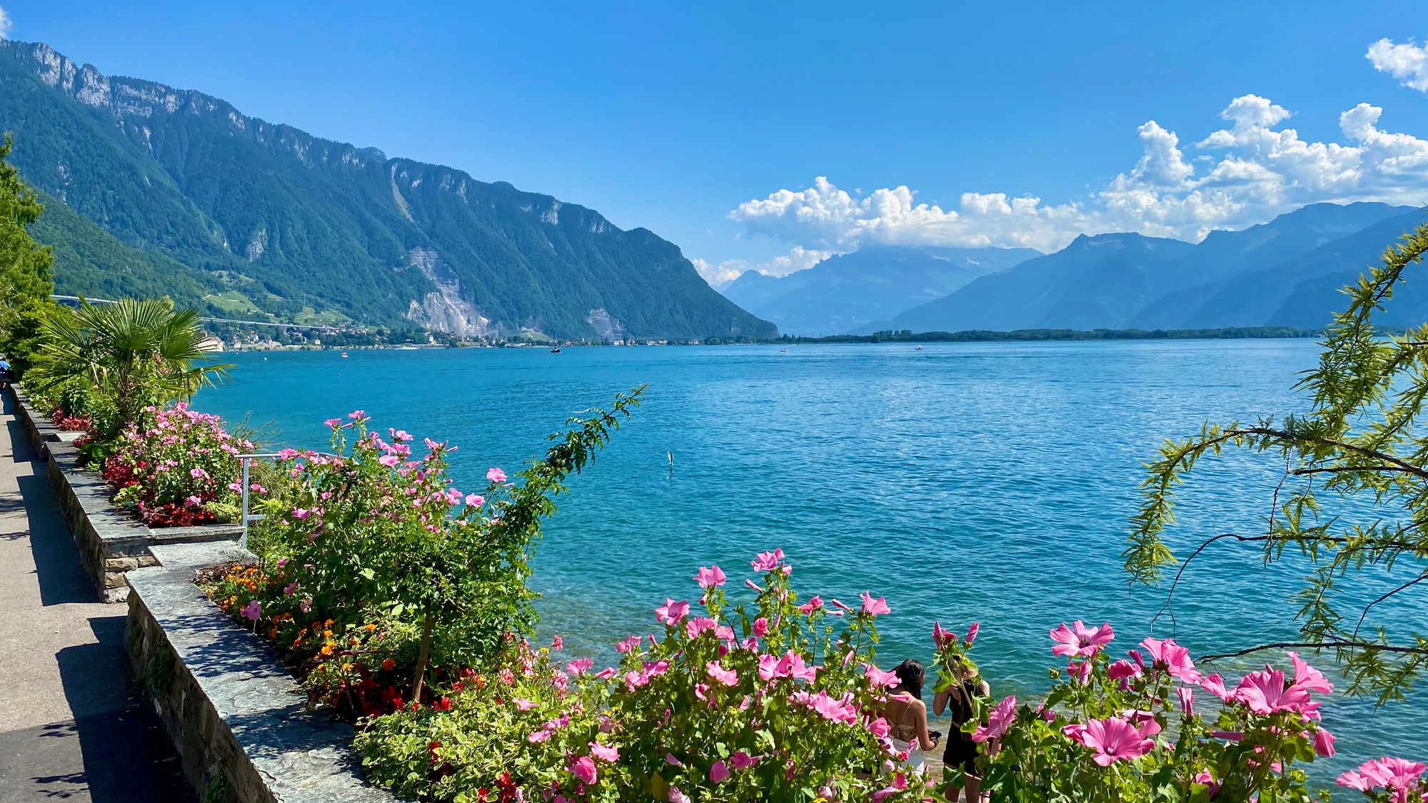 Montreux promenade full of flowers on Lake Geneva